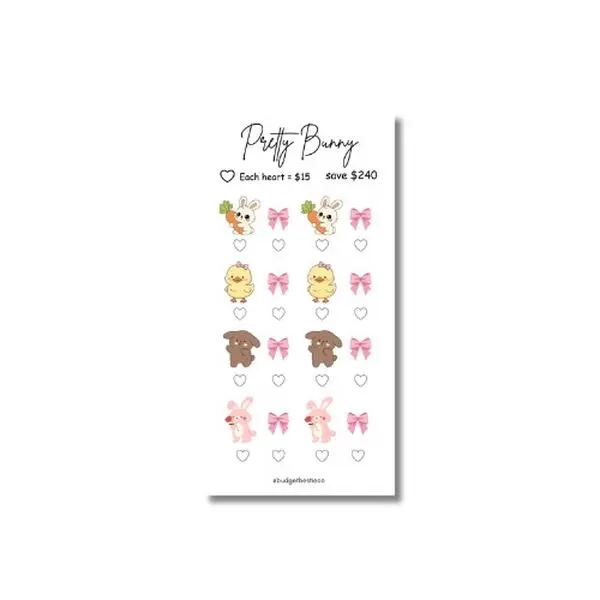 A6 $240 Pretty Bunny Easter Savings Challenge Cash Stuffing with Adorable Bunny Designs and Easter Themed Elements