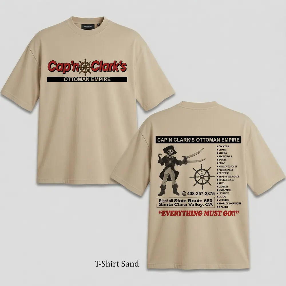 Women's Essential Short-Sleeve Cap’n Clark’s Ottoman Empire Graphic T-Shirt - 2-Sided, A24 Backrooms Movie Merch, Kane Pixels ARG Horror, Vintage Furniture Logo Aesthetic, Comfortable Casual Streetwear Cotton Top