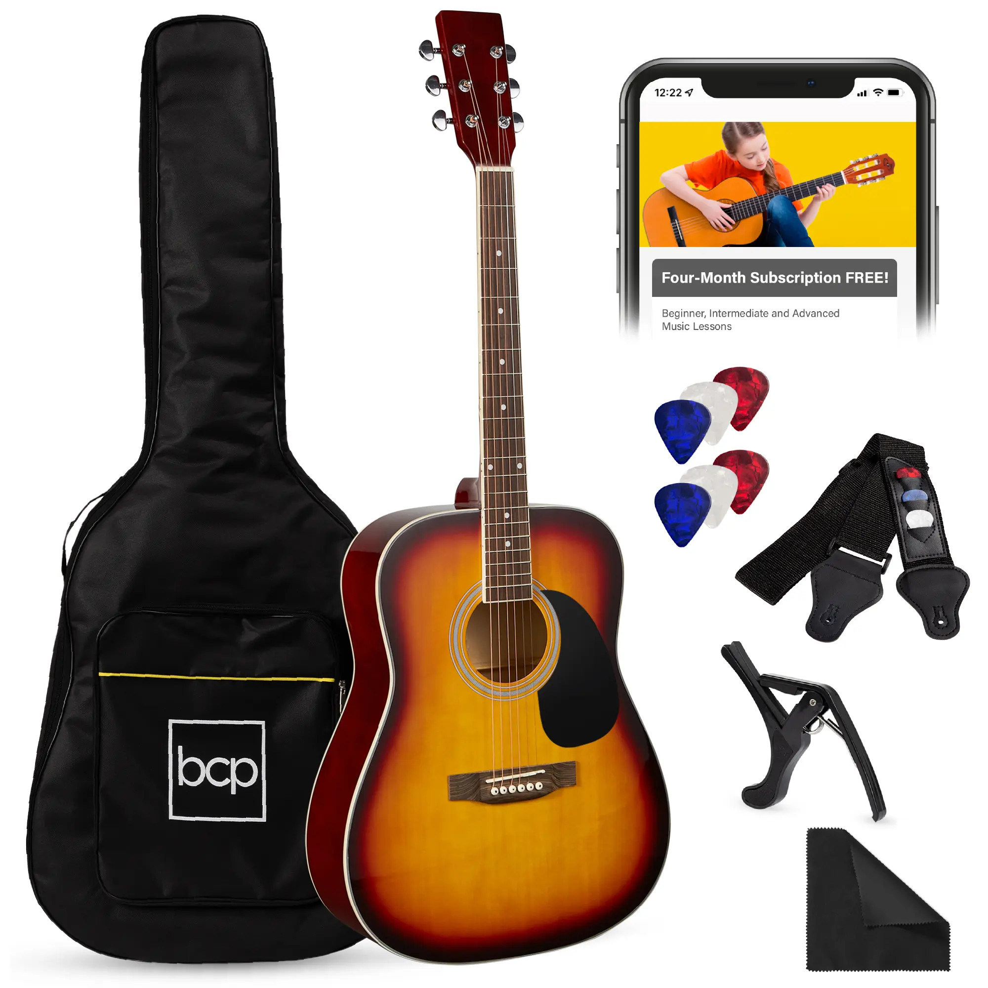 Best Choice Products 41in Full Size All-Wood Acoustic Guitar Starter Kit w/ Gig Bag, Pick, Strap, Rag Best Choice Products 41in Full Size All-Wood Acoustic Guitar Starter Kit w/ Gig Bag, Pick, Strap, Rag