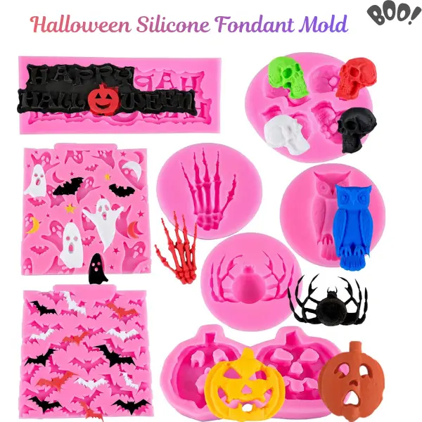 Halloween Silicone Fondant Mold, Halloween Chocolate Candy Mold for Cake Decorating, Cupcake Toppers, Cake Pops, Cookie Decorating, Gummy, Soap Making & DIY Halloween Baking Supplies