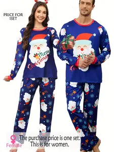 Autumn and winter, men's or women's, Christmas printed Festive pajama set, long-sleeved trousers, single set