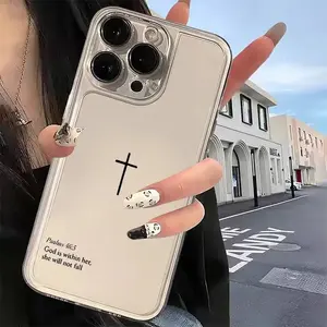 Transparent Cross Pattern Phone Case for Apple iPhone Models, Durable Protective Cover for iPhone 11/12/13/14/15/16 Pro Max, Simple British Style, Accessories