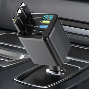 [Fast Car Charger] 120W Fast Retractable Car Charger With 2 UsB Type-C Cables - Universal Plug, NoBattery Needed, 13.8V Output, Car Charging Solution|Compact ChargerRetractableCable, Car Charger Adapter With 3 Retractable Cords