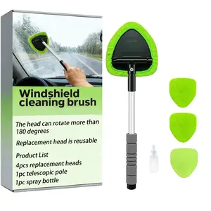 Windshield Cleaning Tool, Microfiber Car Window Cleaner with 4 Reusable and Washable Microfiber Pads and Extendable Handle