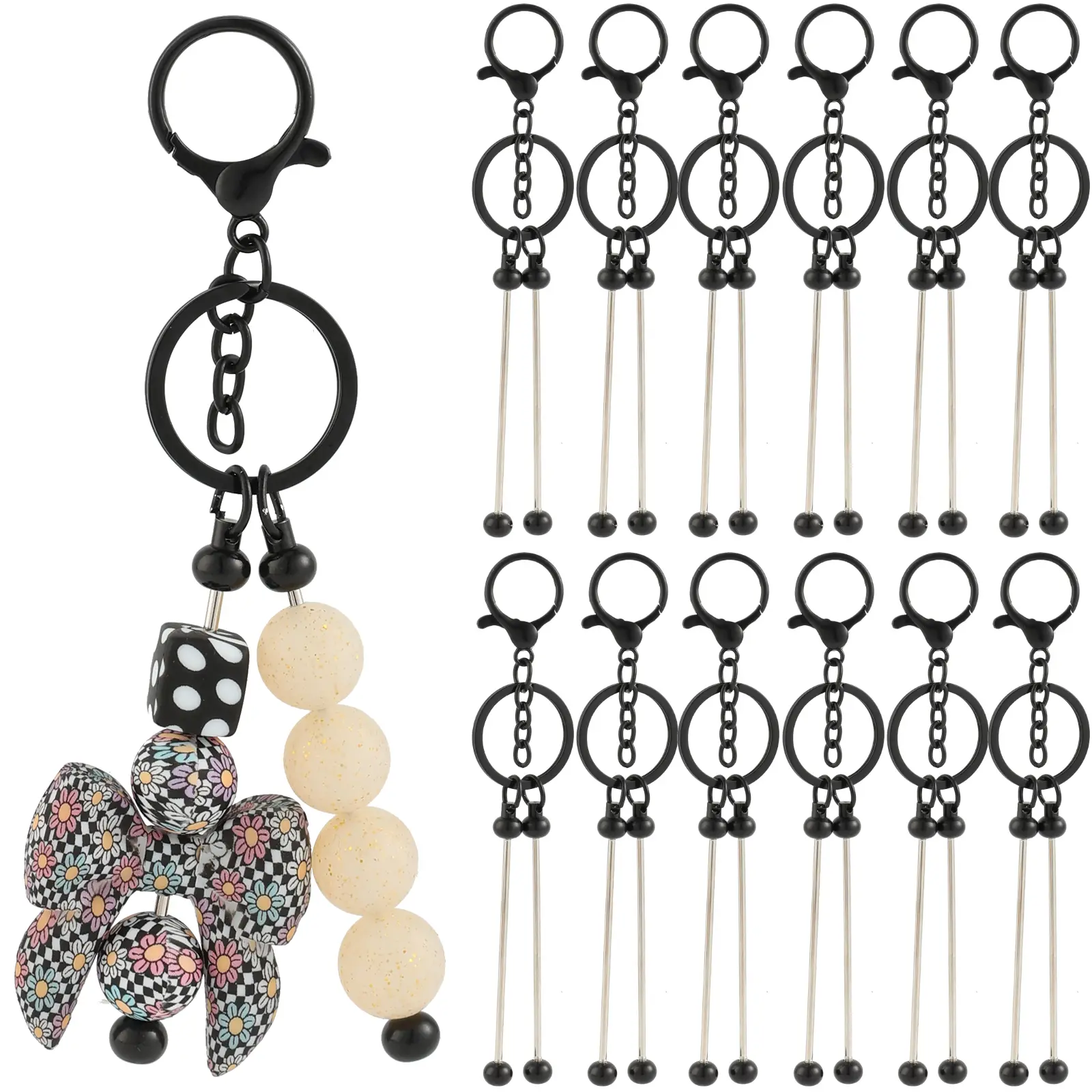 Unisex 12-Piece Creative Silicone Double Blank Bar Bead Keychain Sets - Silicone Beads for DIY Beading, Jewelry Making, Backpack Accessories, Graduation Handmade Gifts, Purse Decorations
