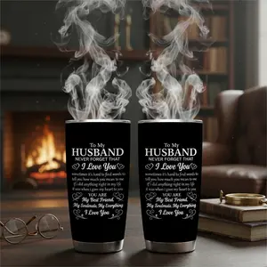 1 Pc 20oz skinny insulated mug, double wall vacuum cup, leak-proof lid, keeps warm 12 h/cold 24 ho, elegant love message design for husband/wife, hot cold drinks tumbler, perfect gift for women and men for anniversary, birthday, holiday, Christmas