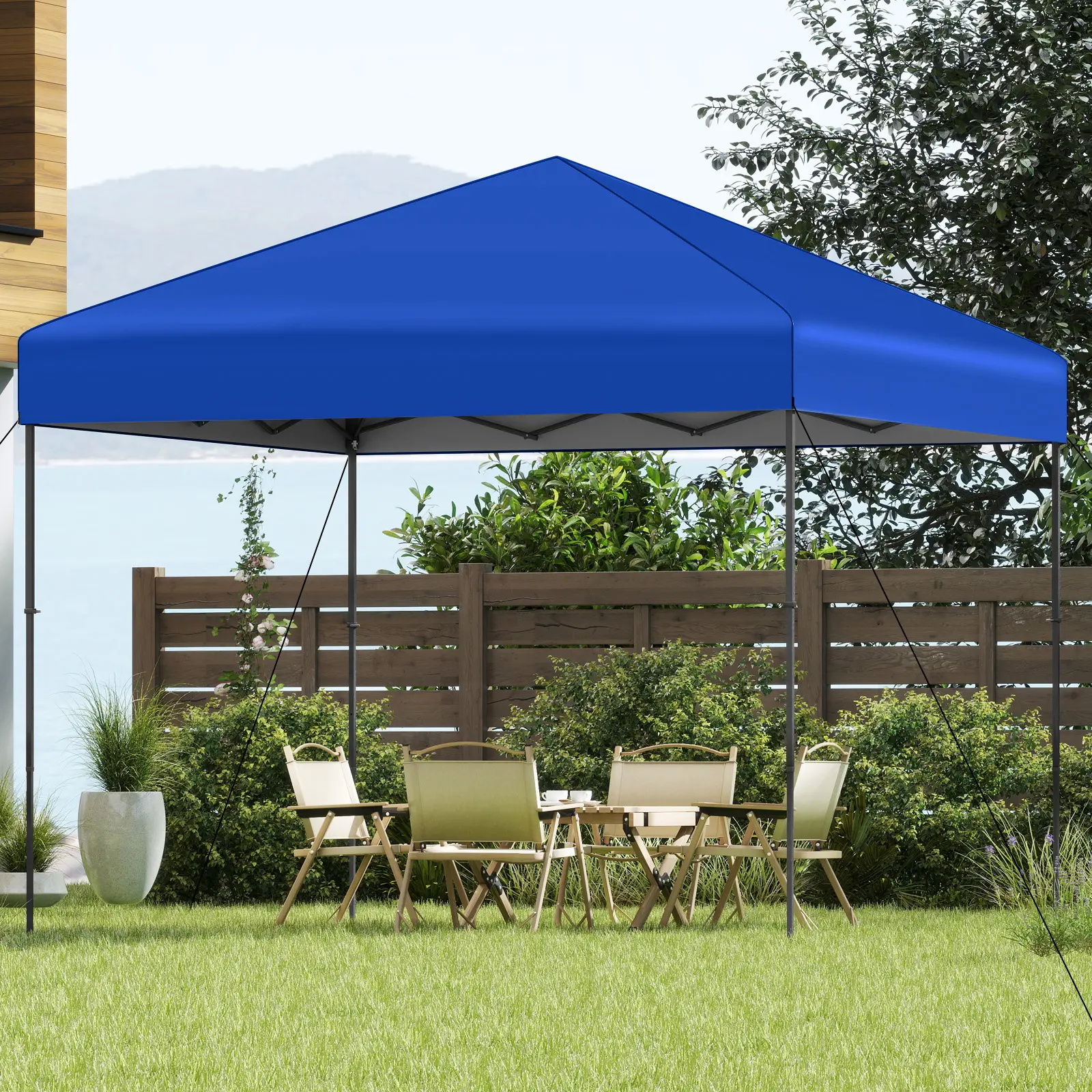 COSTWAY - 10 X 10 Feet Pop up Canopy Tent with Portable Carrying Bag and 8 Stakes-Blue