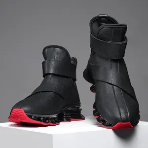 High Top Thick Sole Height Increasing Blade Shoes Wear Resistant Non Slip Running Sports Shoes Outdoor Casual Shoes for Men Black Red