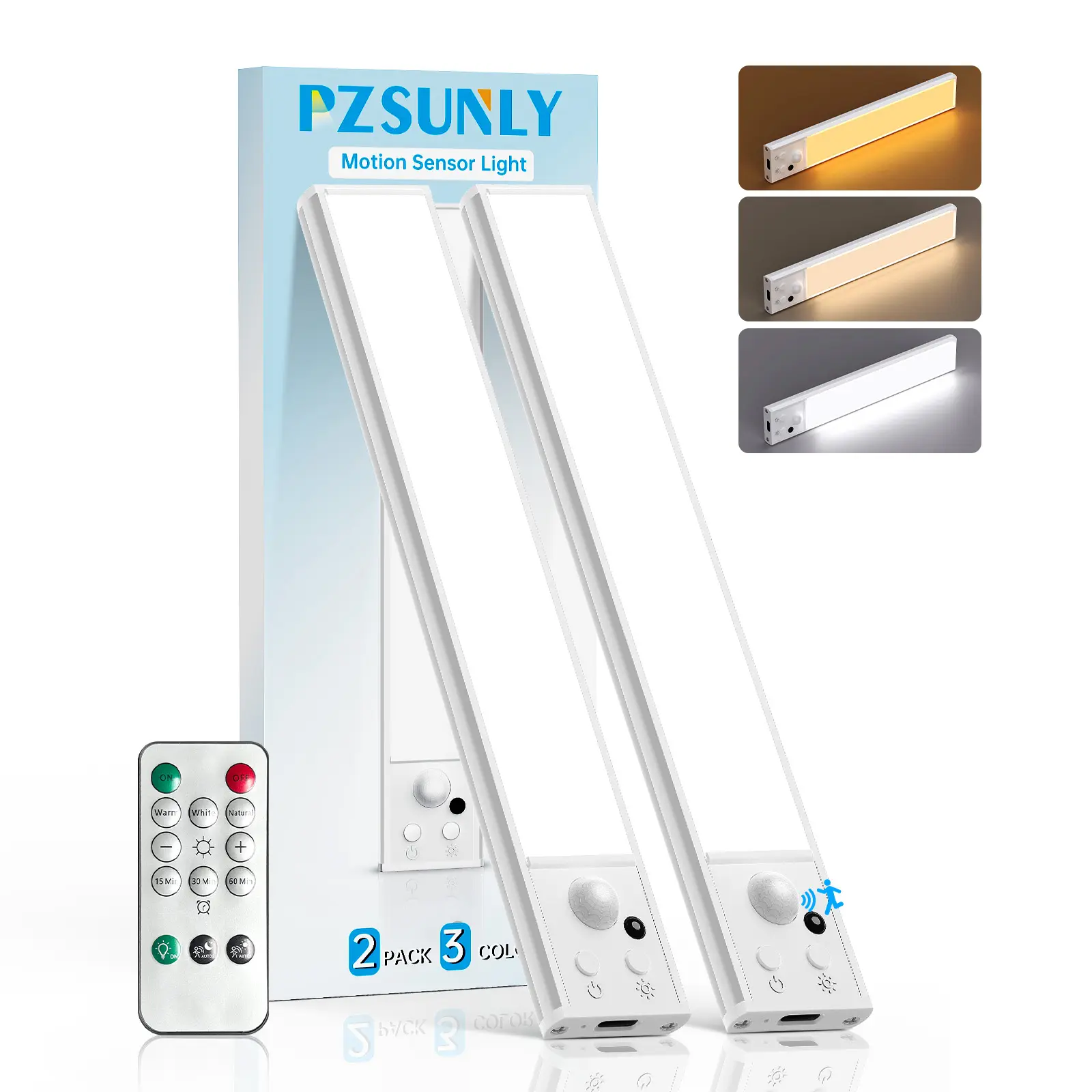 2-Pack Cabinet Lights with Remote Control, Induction Night Light, Motion Sensor Lamp, 1000mah USB Rechargeable, Adjustable Brightness Magnetic Lamp, Magnetic Dimmable Lights, Dimmable Lighting