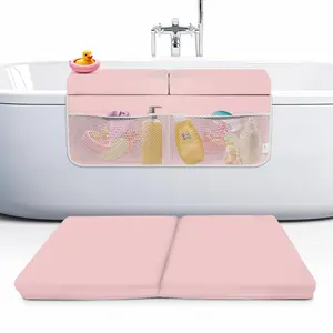 Bath Kneeler and Elbow Rest Pad Set, 2-Inch Thick,-Resistant Mat – Baby Bath Time Cushion and Bath Kneeling Pad for Bathing Baby with Toy Organizer (Pink)