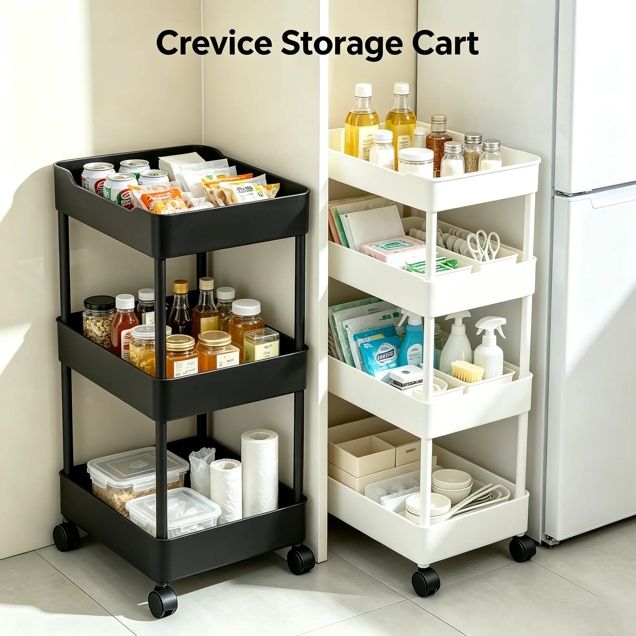 Slim Rolling Storage Cart, 3/4 Tier Mobile Organizer Shelf with Wheels, Drain Hole Design Narrow Gap Utility Trolley, Space Saving Storage Rack for Kitchen, Bathroom, Bedroom and Laundry Room