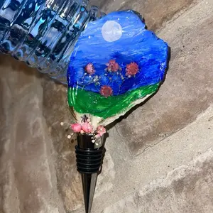 Hand painted and resin oyster shell bottle stopper