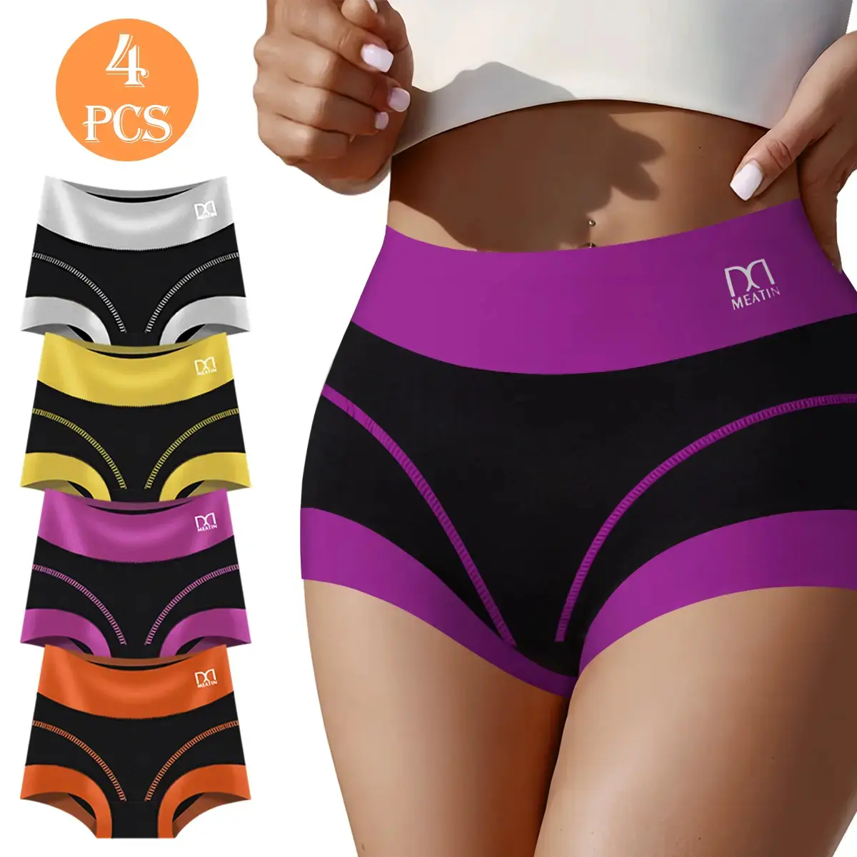 4-Piece High-Waisted Cotton Tummy Control Women's Boxer Briefs Soft Breathable Fabric Panties High Elasticity Full Hip Coverage Womenswear Seamless S-XXL