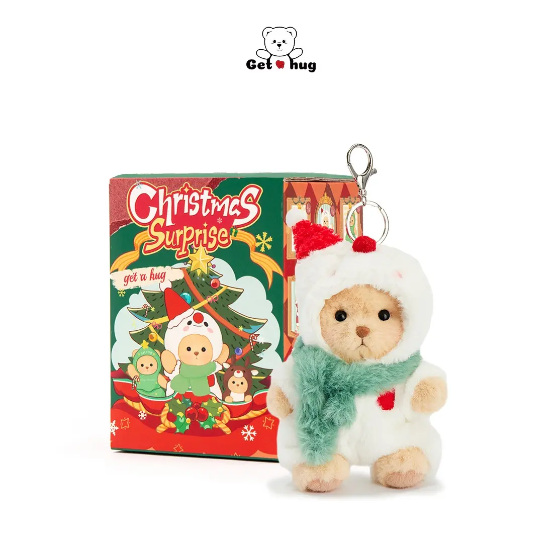 Getahug Christmas Series Mini Bear Surprise Blind Box - Christmas Limited Collector's Edition 5.9in Cute Soft Doll Keychain with Snap Hook, 0.19-0.39in Small Plush, Portable Single Box/Whole Set, Festive Bag Accessory Gift for Toy Enthusiasts