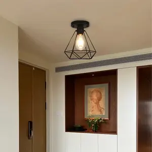 Diamond Iron Ceiling Light, Vintage Farmhouse Pendant Lamp, Metal Cage E27 Socket, Industrial Style, Wide Voltage, Suitable for Living Room Balcony Bedroom Dining Room