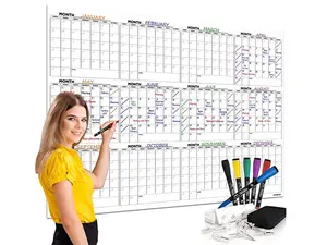 Horizontal Dry Erase Calendar 36"x48" with 6 Markers, Eraser, Push Pins & Mounting Tape