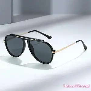 HavenThread Unisex Square Lightweight Frame Glasses - UV400 Lenses, Architectural Bold Frame, Streetwear Shades for Travel, Driving (Sports & Outdoor Cycling Equipment)
