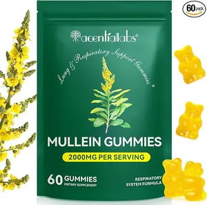 mothersdaygift-Acentiallabs Mullein Gummies for Lungs 2000mg Mullein Leaf Extract 60 Pear Flavor Gummies Respiratory Digestive & Immune Support Natural Herbal Supplement - Dietary