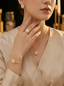 Jewelry Set Fashion Style SUNFLOWER New Zircon Sunflower Ins Ring Rotatable Clavicle Chain Jewelry Bracelet Necklace Earrings Ring