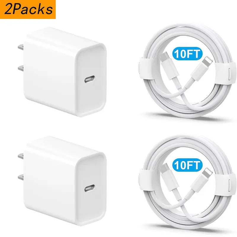 20W PD USB-C Fast Charger Cube & Cable Set For IPhone 13/12/11/X/8 - 3ft/6ft Options