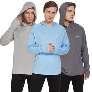 3 Pack Mens UPF 50+ Fishing Shirts, Long Sleeve UV Sun Hoodie, Hiking Running Swim Athletic Quick Dry Workout Shirt Outdoor Wear Gym Top
