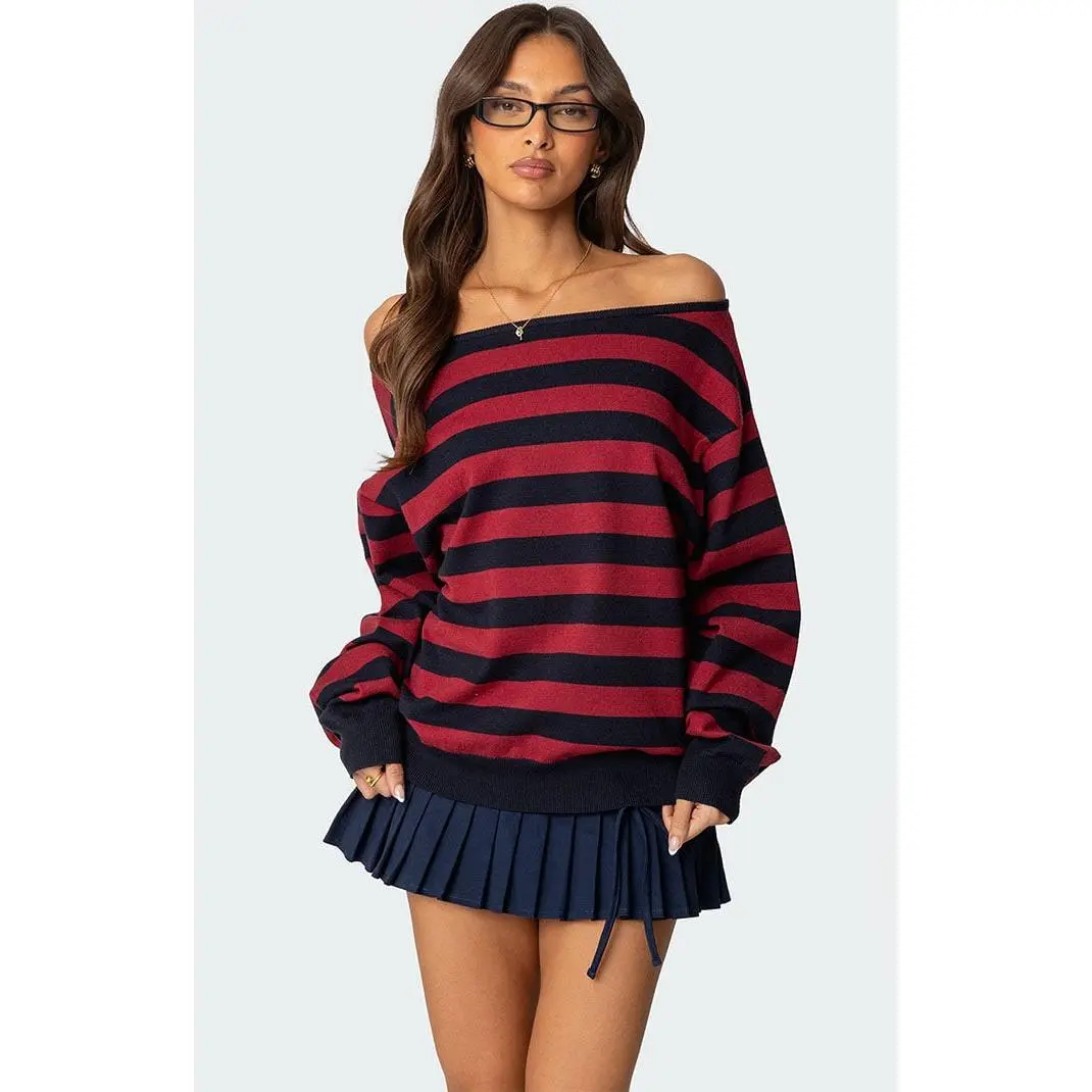 Edikted Women's Sterling Striped Off Shoulder Sweater