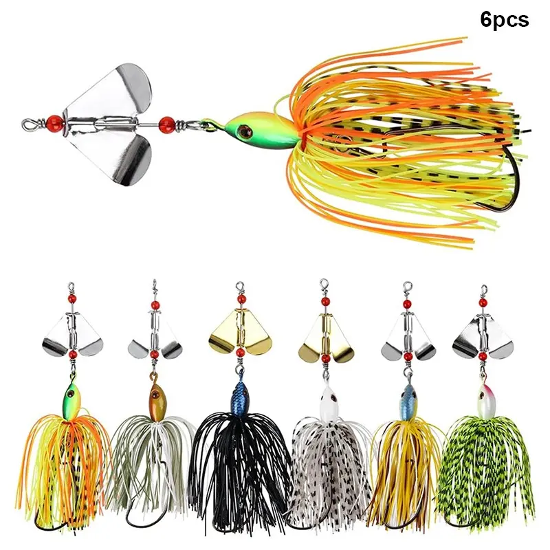 Spinnerbait Artificial Fishing Lures Kit Set, Top Water Lures, 6pcs Multicolor Buzzbaits, Bass Trout Salmon Metal Spinners, Freshwater Saltwater Fishing Gear, Fishing Supplies