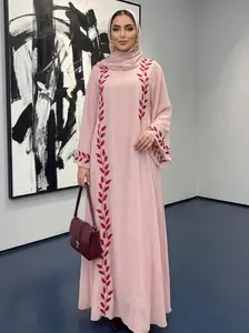 CL14-1 Unique Embroidery Design Chiffon Abaya Two Piece Set Summer Muslim Robe Modesty Maxi Formal Women Chic luxury clothes casual outfit clothing dress modest open front outerwear eid garments wear,Fashionweek