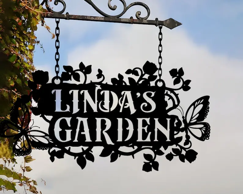 Custom Hanging Garden Sign Personalized Garden Name Sign, Flower Garden Plaque, Outdoor Garden Gift, Memorial Garden Sign, Metal Sign