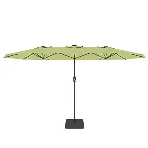 15FT Extra Large Rectangular Patio Umbrella with Stand – 450×270cm, LED Lights, UV Protection, Windproof, Easy Assembly, Outdoor Market Parasol, Base & Crank Included