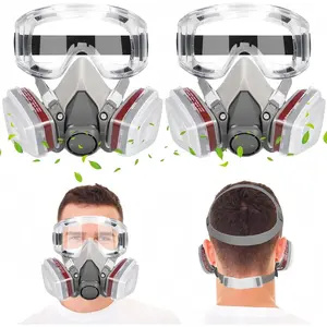 Reusable Full Face Gas Respirator Mask, Gas Masks with Activated Carbon Filter Against Gases,Dust,Organic Vapor,Fume (2, 6200+6001CN+Goggles)
