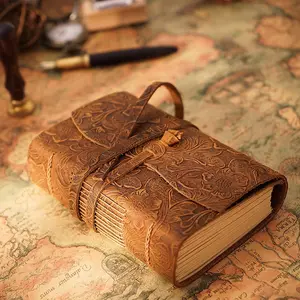Leather Bound Journal,  Leather Journals for Writing, 400 Pages Blank  Paper, 6.5" x 4.5" Embossed Leather Sketchbook, Unlined Journal, Brown  Notebook  for Women Men
