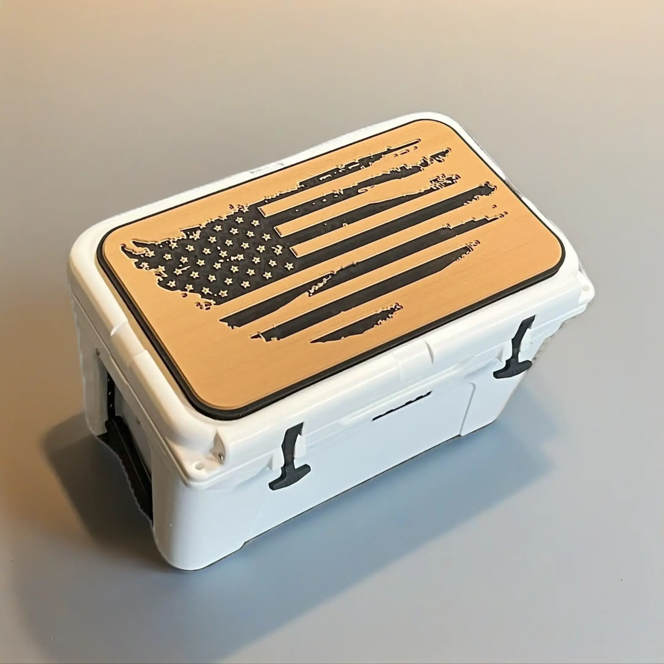 RTIC Cooler Pad with Torn American Flag Logo - Rust/Black Marine Foam Mat for RTIC Cooler Lid, 3M Easy Peel & Stick Adhesive, American Spirit Camping/Hunting/Fishing Outdoor Camps Accessories, Torn Flag, Uv Stable, Sun Protection