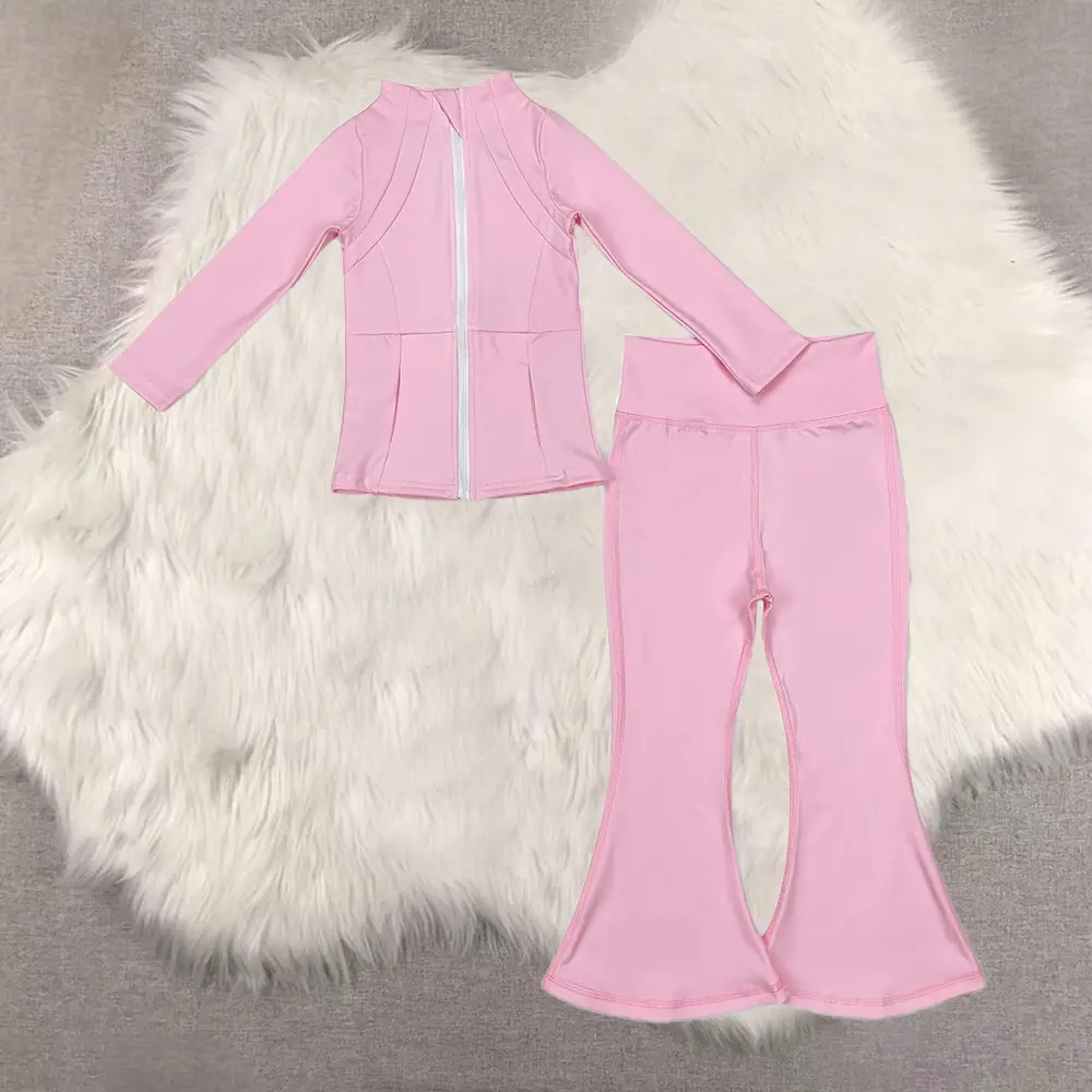 New Clothes Kids Girls Long Sleeves Light Pink Yoga Clothing Top Pants Set Comfortable Breathable Sportswear for Children cute style baby outfit toddler fashion print two-piece casual