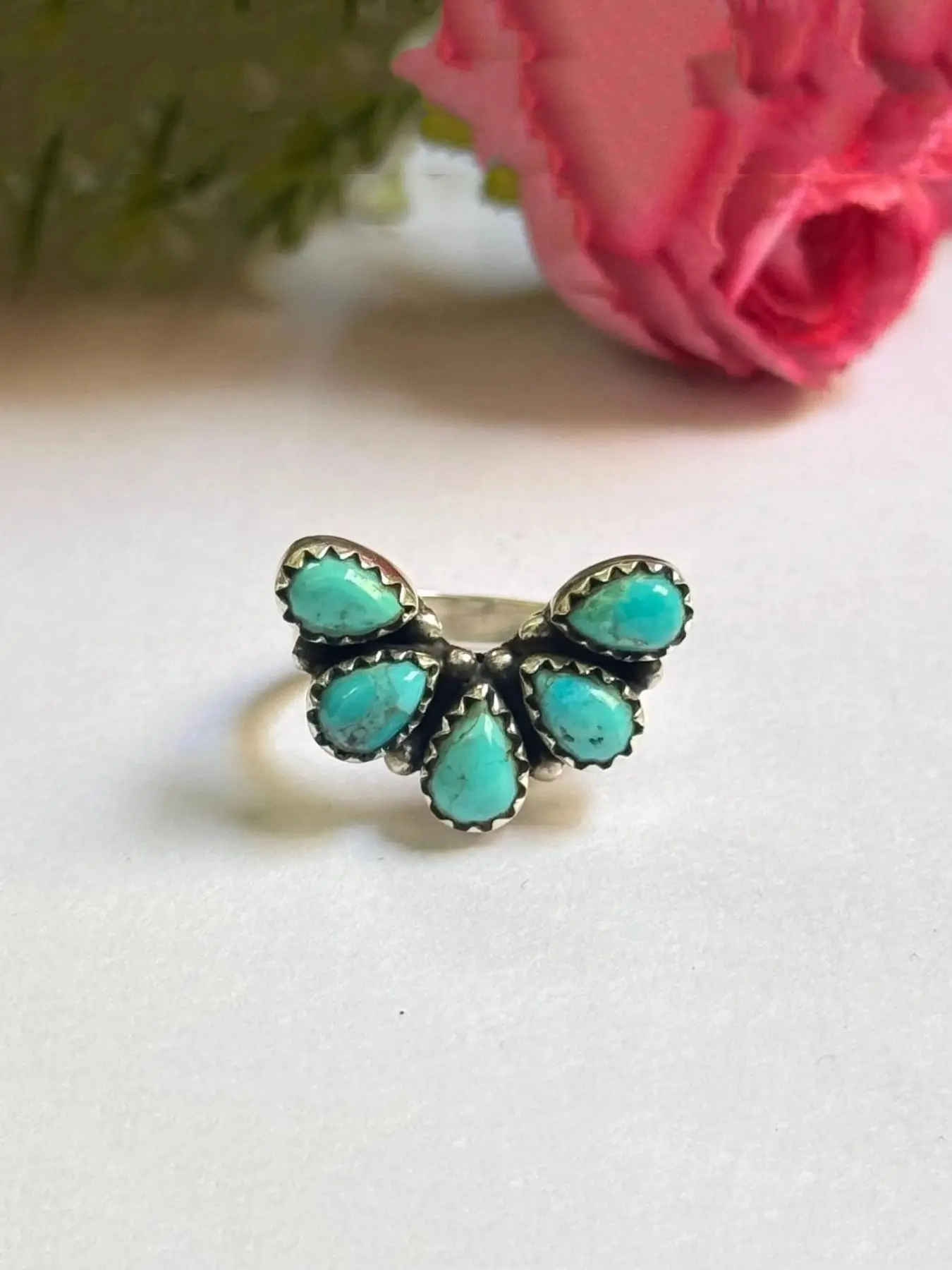 Chic Vintage Boho Bohemian Synthetic Turquoise Ring for Women Silvery Stackable Ring Statement Ring Daily Jewelry Anniversary Christmas Gift  Suitable for Both Men and Women