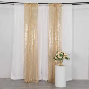 2 Pack Champagne Sequin Backdrop Drape Curtains with Rod Pockets, Seamless Glitter Mesh Photo Booth Event Divider Panels - 8ftx2ft
