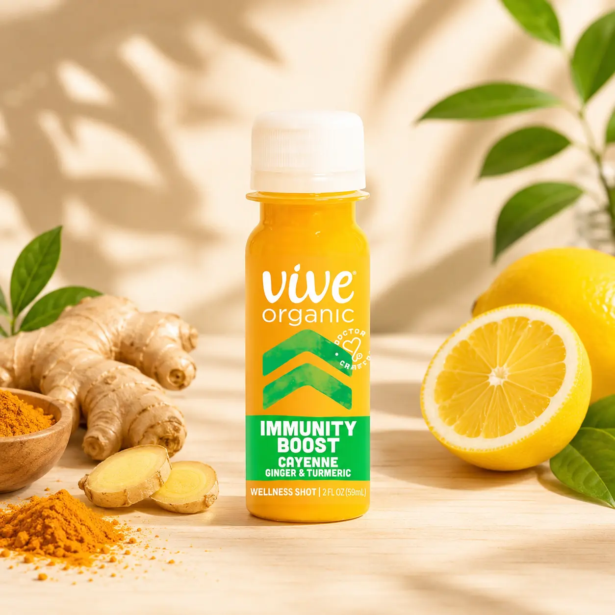 Vive Organic Ginger Wellness Shot 2 fl oz, Immunity Booster with Organic Juice, 6 bottle