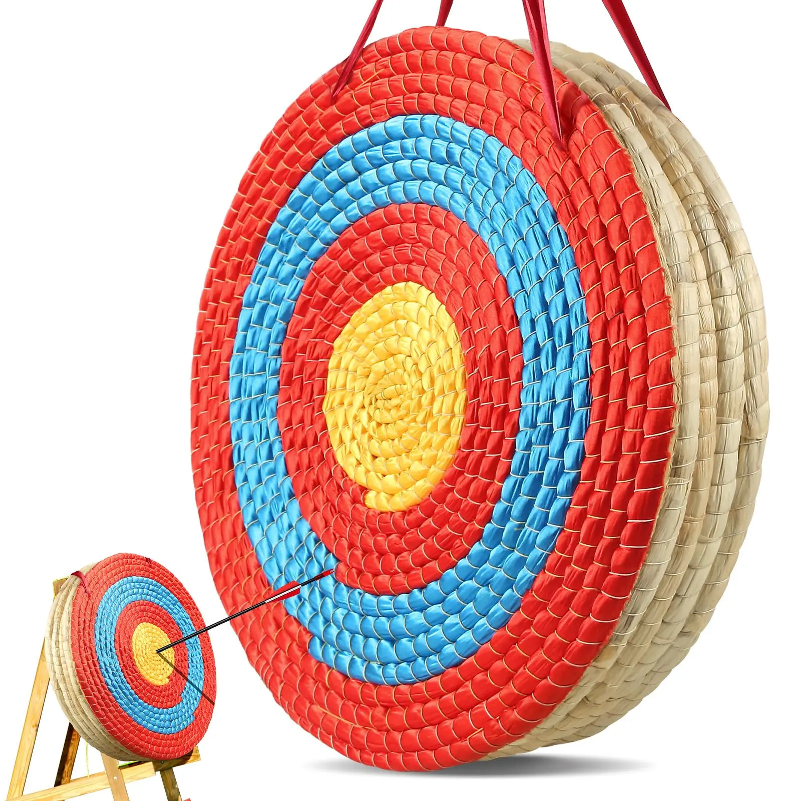 【summerfinds】VEVOR Archery Target, 5 Layers 20" Arrow Target, Traditional Solid Straw Round Archery Target Shooting Bow, Hand-Made Arrows Target, Coloured Rope Target for Backyard Outdoor Hunting Shooting Practice