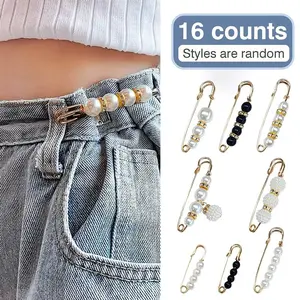 16 piece anti glare pearl brooch set, fashionable sweater shawl brooch, enhances elegance, perfect for clothing decoration and waistband tightening