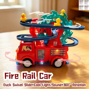 2-In-1 Electric Track Sliding Car Toy, Automatic Obstacle Avoidance Fire Truck Toy - With Music, Lights, Race Track, Ferris Wheel Interactive Toy Set (Batteries Not Included), Suitable For Children 3 Years Old And Above, Suitable For Boys And Girls 3-4-5