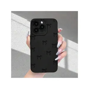 [Hot , Phone Case] Shockproof Anti-Fingerprint Black Bow Pattern Mobile Phone Case |     Advanced Frosted Texture, Full Camera Protection, New, Suitable For IPhone 16/15/14/13/12/11/X/XR/XS/8/7/SE Mini Plus Pro Max Series