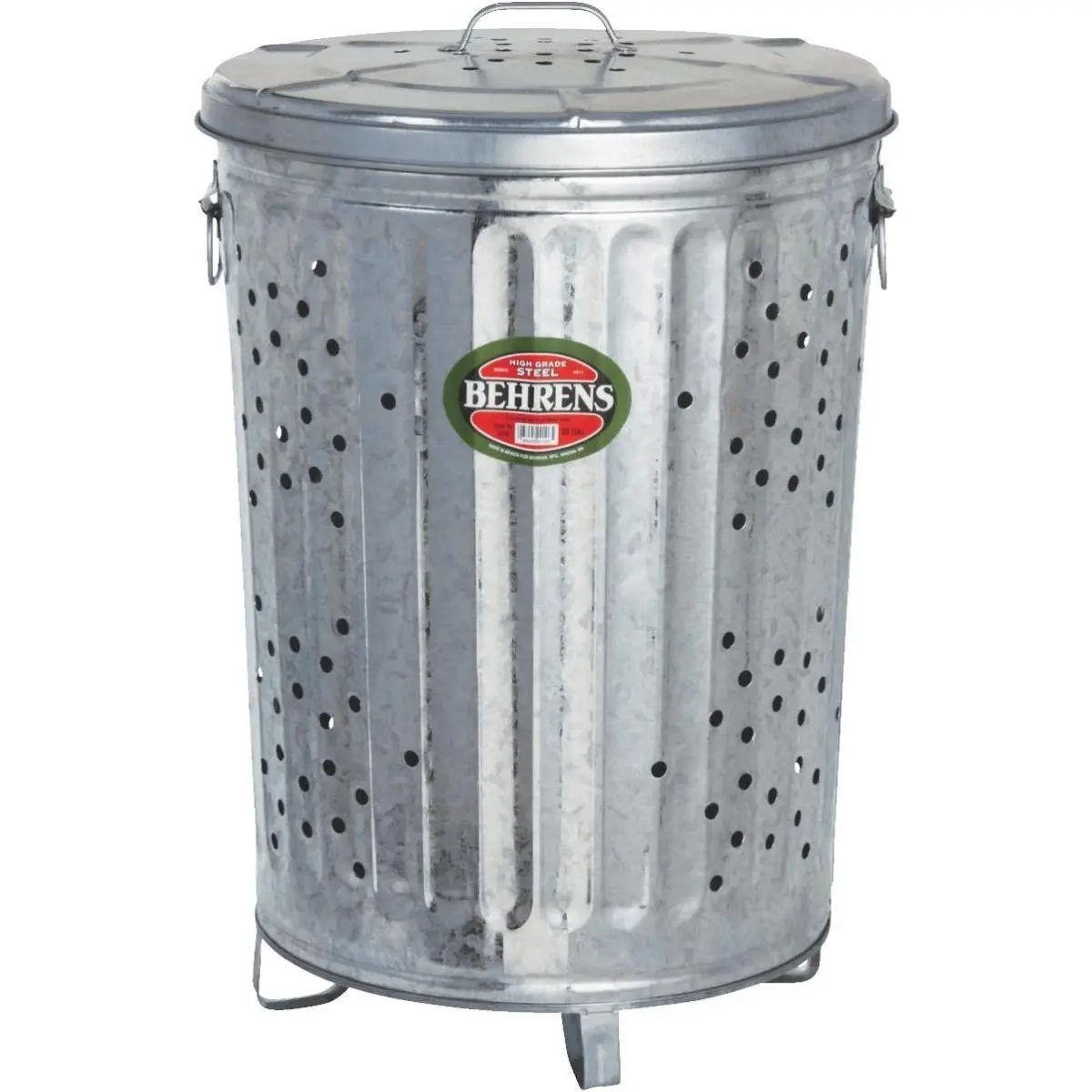 Behrens RB20 20gal Steel Body Composting Bin - Offset Base, Recyclable, Rodent-Proof, Rust-Resistant Home Care Supply Bin for Burning Rubbish
