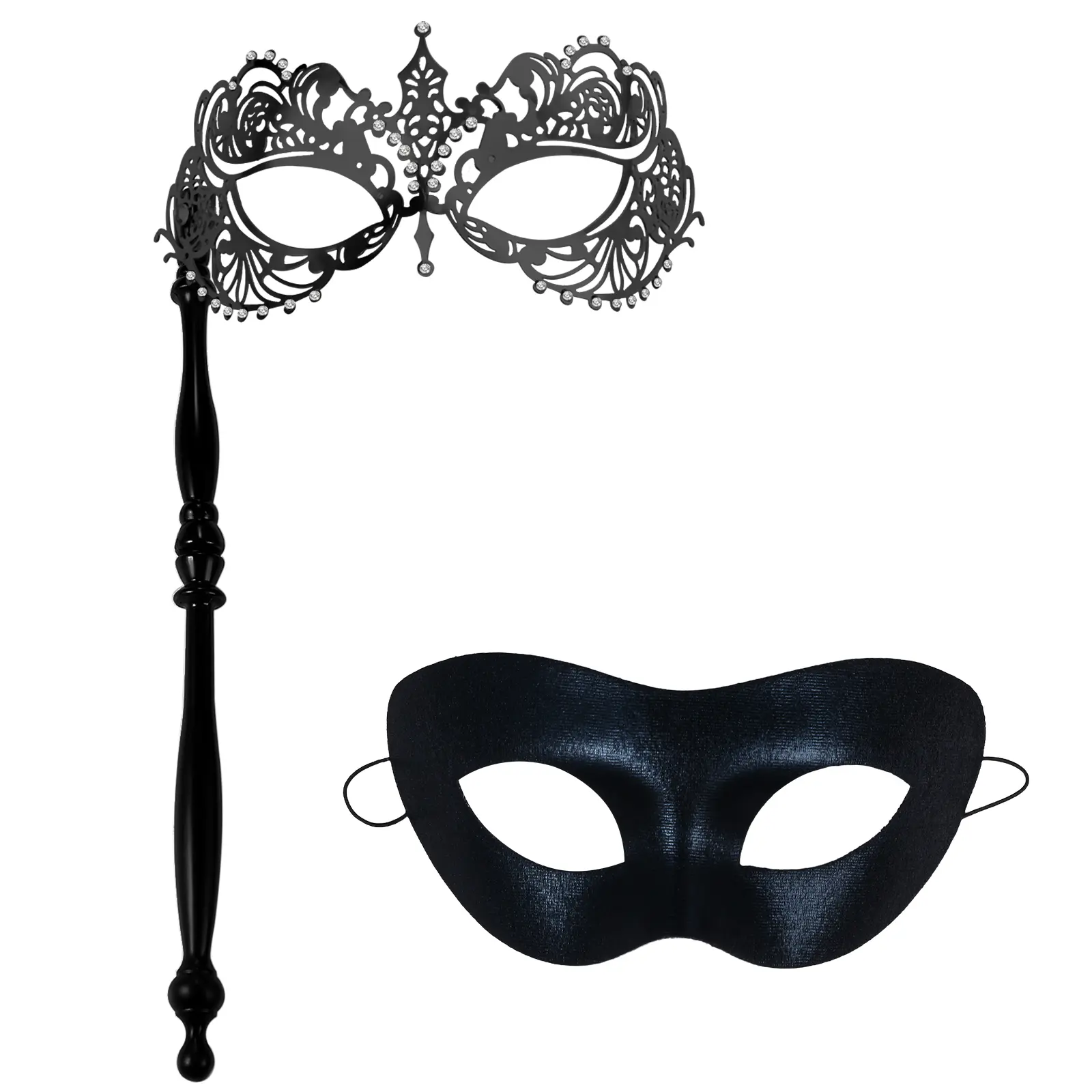 OIDEA Couples Masquerade Mask Set, 2-Piece Venetian Metal & PVC with Rhinestones, Lightweight Party Accessory with Detachable Handle, Wedding Gift, Christmas, 6.11" (15.5 Cm) Length, Comfortable