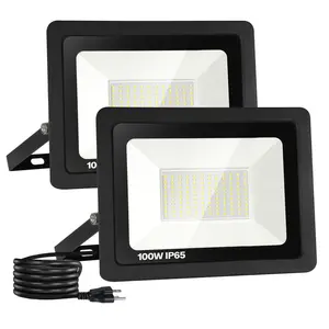 Super Bright LED Flood Light 2 Pack 10000LM 6000K Daylight White IP65 Waterproof 5.9FT Plug Adjustable Bracket for Garage Yard Energy Saving 132 LEDs