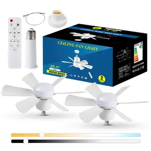 E27 socket ceiling fan light with Safety rope, energy-saving ceiling fan with LED light bulb, strong wind, silent belt memory function, 30W three-speed speed belt remote control, household bedroom kitchen garage dimmable fan light
