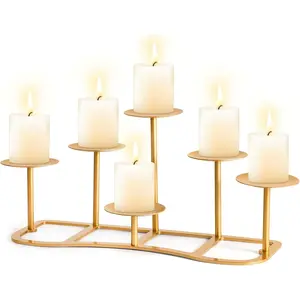 Fireplace Candelabra Candle Holder for Inside Fireplace 6 Arms Gold Candle Stand for Pillar Candles Mantel Floor Wedding Table Centerpieces Gold 6 Branch
