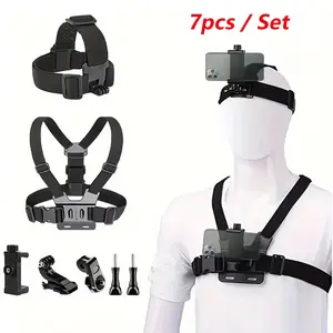 Adjustable Phone Selfie Chest Strap Holder, Outdoor Photography Essential, Universal Phone Chest Mount, Includes Belt, J-Shaped Base, Adapter, Screws, Phone Stand, Adjustable Cellphone Holder