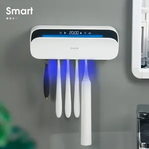 iHave UV Toothbrush Sanitizer Holder for Bathroom, 5-Slot Family Toothbrush Organizer with Turbo Fan Drying, 100M Negative Ion Technology for 360° Deep Disinfection, Mold Prevention & Odor Control, Wall Mounted Hygienic Oral Care Storage for Kids & Adults