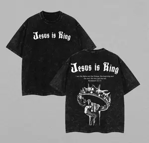 valentine shirts Jesus Is King Washed T-Shirt, Vintage Jesus Washed T-shirt, Faded Graphic Tee, Retro Style Shirt, Top, Oversized Washed Cotton Tee for Men and Women
