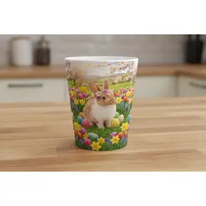 Easter Bunny Latte Mug — Spring Flowers, Easter Eggs & Floral Crown Coffee Cup